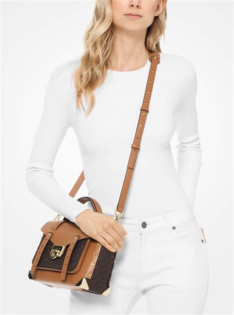 michael kors medium brown logo bag|Michael Kors manhattan silver bag.